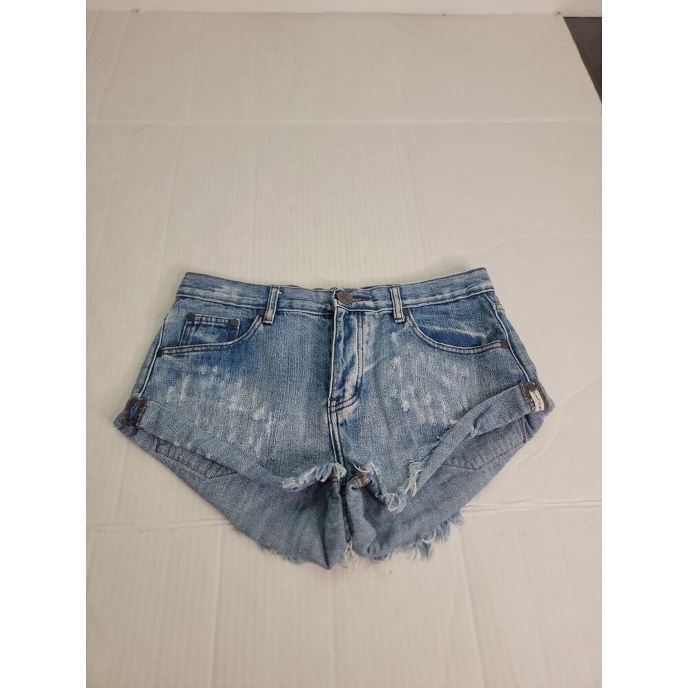 One Teaspoon 28 Bandits Distressed Light Wash Denim Shorts Mini Micro